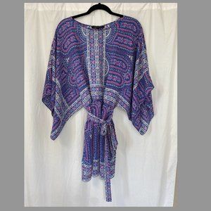 BCBG MaxAzria 2000's Blue & Pink Paisley Smock Tie Dress | Size M